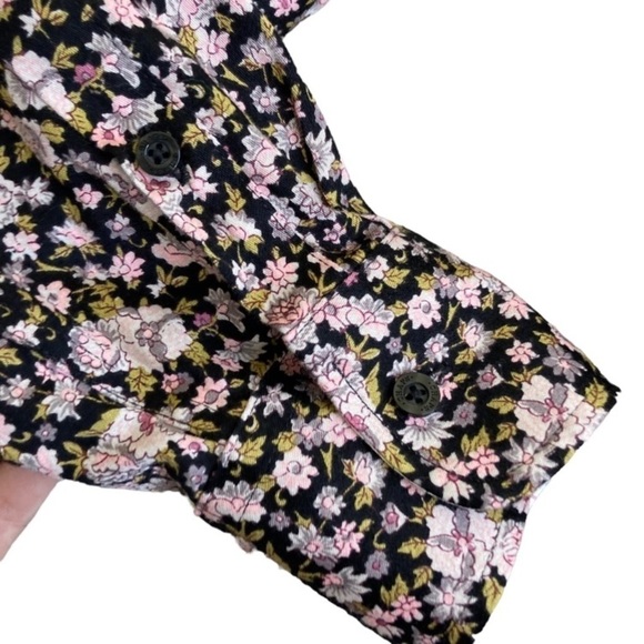 Chaps No Iron Button Down Shirt Black/Pink Ditsy Floral Contrasting Cuffs M - Picture 8 of 15